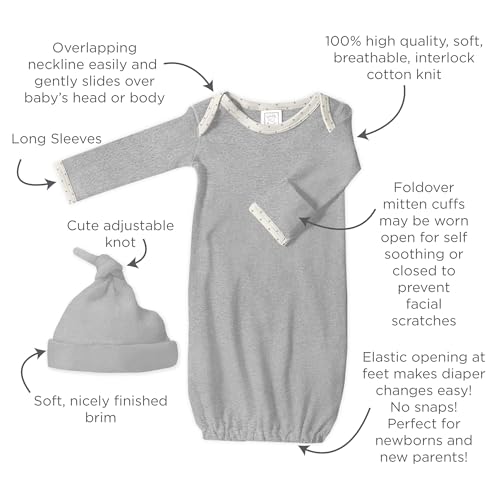 Image of SwaddleDesigns Baby Gift Set, Little Lambs Muslin Swaddle Blanket and Sterling Gray Newborn Hat and Pajama Gown with Mitten Cuffs, Softest Cotton