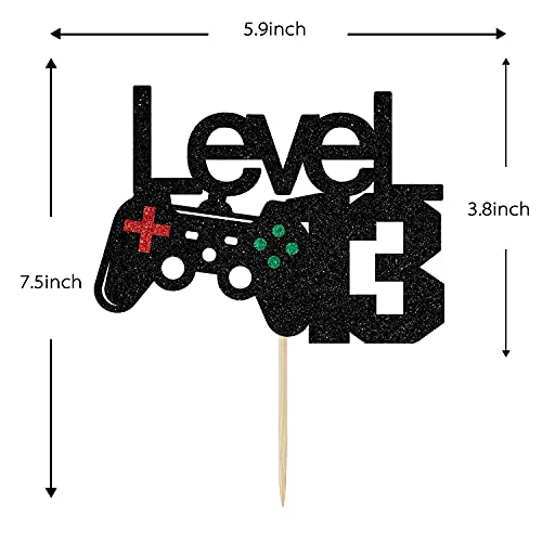 Image of FestikoBlack Glitter Level 13 Cake Topper - Level Up 13th Birthday Cake Topper - Happy 13th Birthday, 13 Year Old for Gamer Theme Party Decorations
