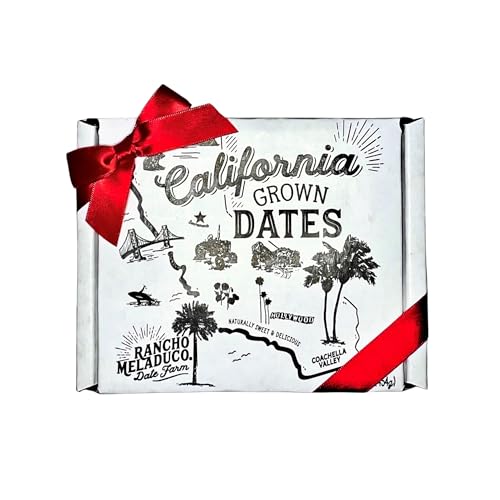 Rancho Meladuco Date Farm 1 lb. Box with Red Satin Ribbon | Contains Whole, Un-Pitted, Organic,...