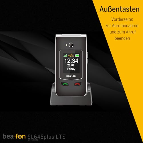 Beafon, SL645plus LTE (4G), Silverline, Seniorenhandy mit SOS Notruftaste, Klapphandy, Großtastentelefon, Gesprächsannahme & beenden Taste auf der Vorderseite, XXL Farbinnen- Außendisplay