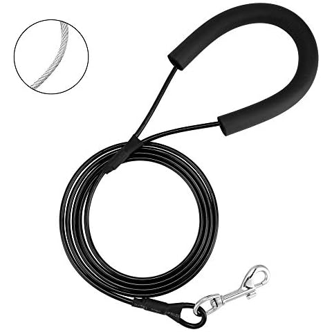 Filhome Chew Proof Metal Dog Leash with Coated Steel Cable and Padded Handle Unchewable Wire Dog Lead Leash for Small Medium Dogs (6 inch (180cm)) Cover