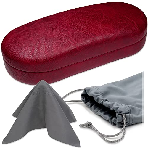 Image of MyEyeglassCase - Large Sunglasses Case - Hard Glasses Case Holder w /Pouch & Cloth - Eyeglass Case Aviator Frames Men & Women