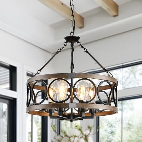 SHIANDAR Rustic Chandeliers Farmhouse Chandelier Lighting for Dining Room,6-Light Close