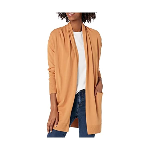 Daily Ritual Women's Fine Gauge Stretch Long-Sleeve Cardigan Sweater, Camel, XX-Large