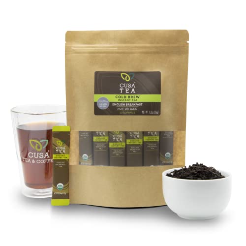 Cusa Tea & Coffee | Premium Instant English Breakfast Tea With Real Fruit & Spices | Organic Leaves Drink Mix Packets | Hot or Iced Tea (30 Single Servings)