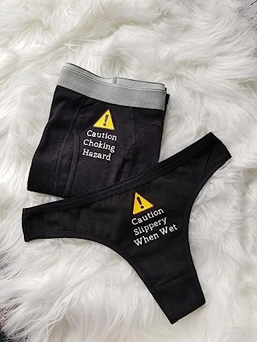 Matching Couples Underwear, Caution Slippery When Wet, Caution Choking Hazard, His and Hers, Couples Gift2