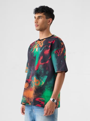 Image of The Souled Store Mr. Soul Men and Boys Short Sleeve Round Neck Purple Graphic Printed Cotton Oversized T-Shirts