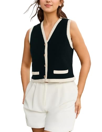 Image of Kedera Women's Sleeveless Knit Striped Sweater Vest Tank Tops Summer Slim V Neck Trendy Pullover, X-Large