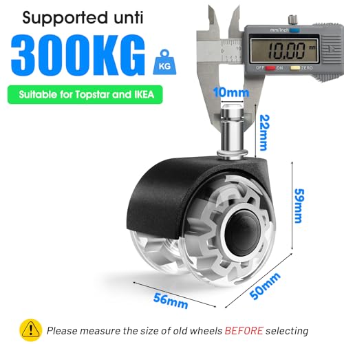 WECUTE Zestaw 5 kółek biurowych, 10 x 22 mm kółka do krzeseł biurowych, obrót o 360 stopni bez zarysowań, kółka do krzeseł biurowych do dywanów, parkietów, twardych podłóg i płytek (10 x 22 mm)