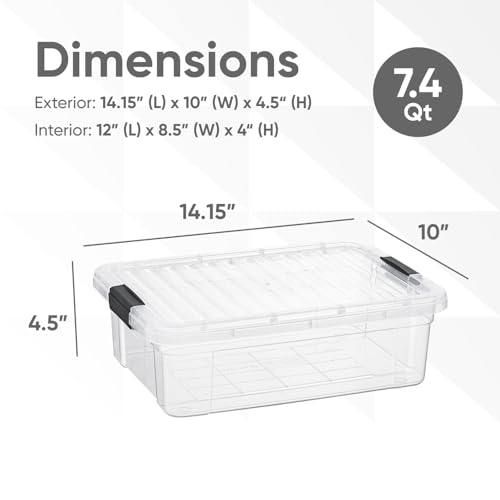 Image of Superio 7.4 Quart Clear Plastic Storage Bin with Lid, Stackable Organizer Box, BPA-Free Storage Container for Home, Garage, School & Office, 6 Pack