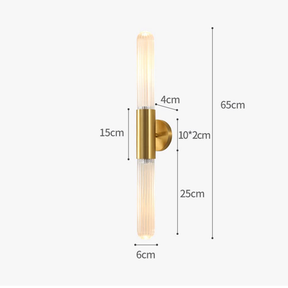 Lampada da parete a tubo lungo in ottone a 2 luci con paralume in vetro a strisce, applique da parete con illuminazione GU10 post moderna, lampade da parete con flauto sul comodino della camera da let