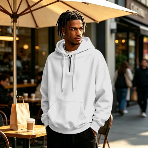 Fleece Hoodie Men Quarter Zip Fleece Lined Fall Hoodies Sweat Shirt - image 3