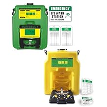 2 Portable Eyewash Station 14-Gallon OSHA Approved with One Station Sign and Two Inspection Tags, Wall Mounted Gravity-Flow Indoors and Out, 53L Refillable Eyewash Station Heavy Duty