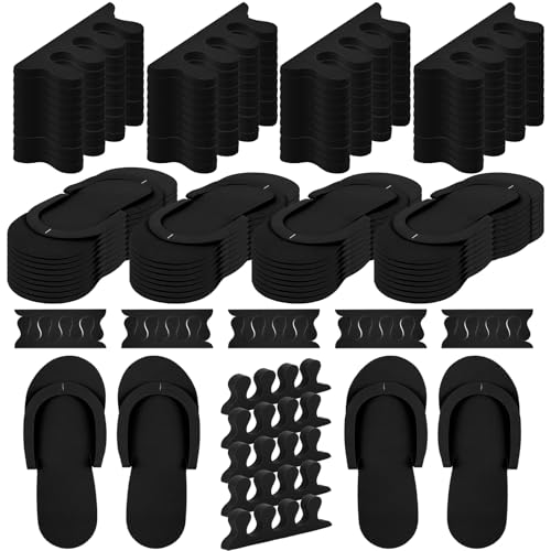Silicherry El kit de 330 pares de pantuflas desechables de pedicura y separadores de dedos incluye 80 chanclas desechables de espuma para pedicura, 250 pares de separadores de dedos para mujer, fiesta