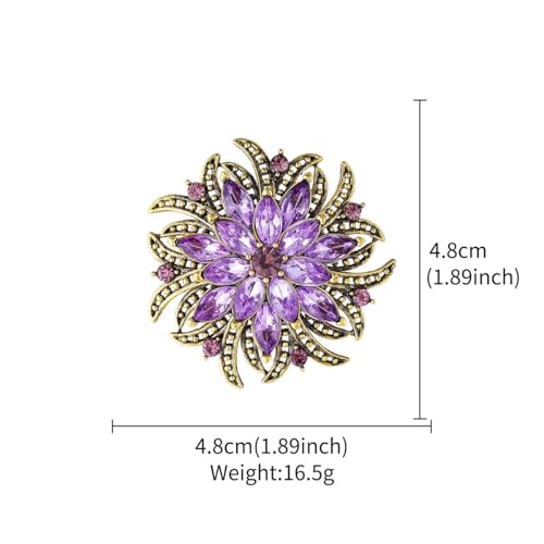Image of Rhinestone Crystal Sunflower Brooch Pin Elegant Wreath Brooch Clothing Hat Bag Skirt Accessories for Women (purple 3)
