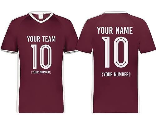 Custom Soccer V-Neck Jersey with Name Number Team Personalized Soccer V-Neck Shirts for Youth Maroon Medium