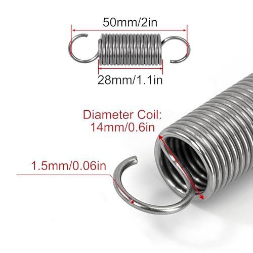 GUNGY Zugfedern mit Haken Edelstahl Zugfeder Spannfeder 50mm Außendurchmesser 14mm Drahtdurchmesser 1,5 mm Maximale Zugkraft 3,9kg 1,5x14x50mm 4 Stück