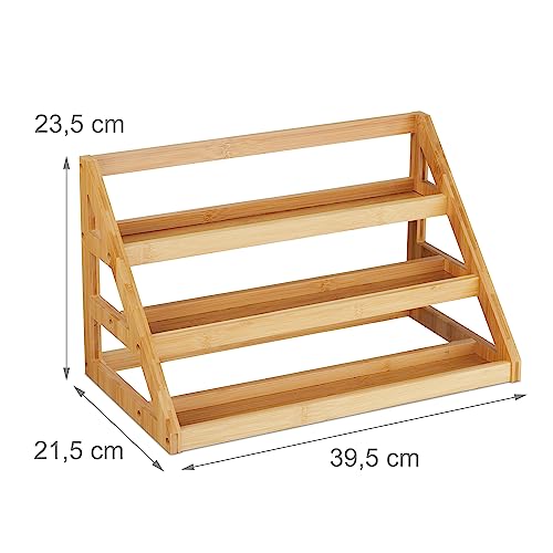 Relaxdays Portaspezie da Appoggio, Organizer Cucina, 3 Gradini per Spezie, 23x25,5x15,5 cm, Spice Rack, Bambù, Naturale - immagine 5