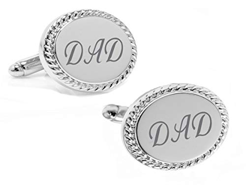 Mancuernillas ovaladas de acero plateado personalizadas miniatura 4