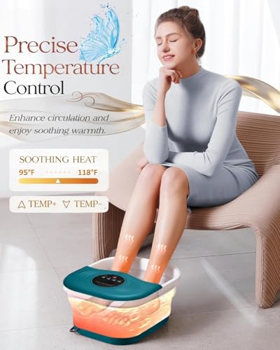 Image of SPA4PIEDS Collapsible Heated Foot Spa Bath with Bubble, Foot Soaking Tub Featuring 8 Shiatsu Rollers Pumice Stone and Built-in Timer for Foot Relaxation, Self Care Gift for Mom,Dad,Parents(Green)