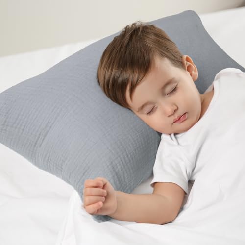 Image of Organic Cotton Muslin Mini Pillowcases with Envelope Design,2 Pack Ultra Breathable Kids Toddler Pillowcases for Boys and Girls- 13 x 18 inches (Grey)