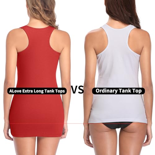 Image of ALove Womens Extra Long Tank Tops with Shelf Bra Ribbed Camisoles Undershirts