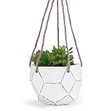 MyGift Hand-Painted Clay Hanging Planter, Indoor Succulent Plant Pot with Sturdy Rope and Geometric Design