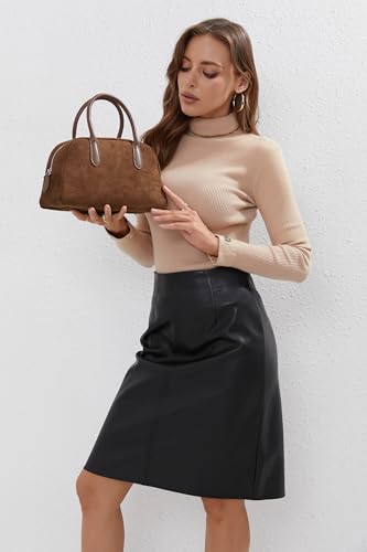 JOLLQUE Suede Handbag for Women,Vintage Top Handle Shoulder Bag,Retro Winter Autumn Work Tote Purse2