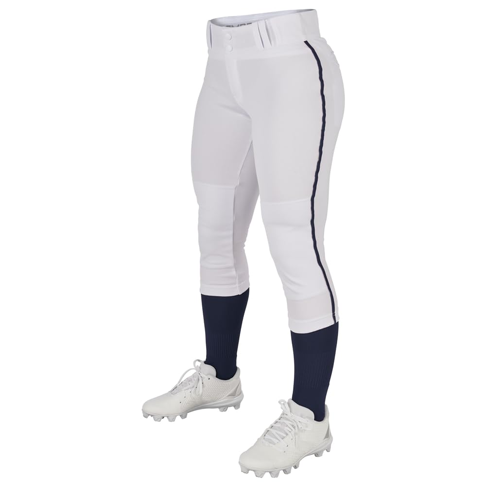 League Outfitters Girl's Tournament Low-Rise Softball Pants with Side Piping - White,Navy - XL