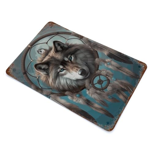 Tableau loup attrape-rêves en relief métal déco murale durable