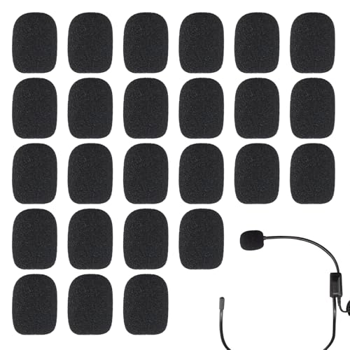 25Pcs Microphone Covers Foam, Headset Mic Cover Mini Size Lapel Headset Microphone Foam Covers Suitable for Reducing Noise, Protecting Microphone (Black)