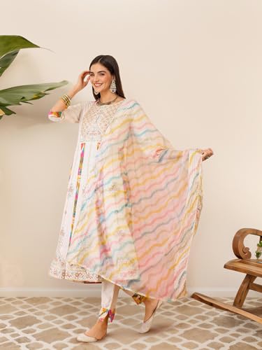 Image of ishin Floral ethnic motif embroidered kurta set with dupatta
