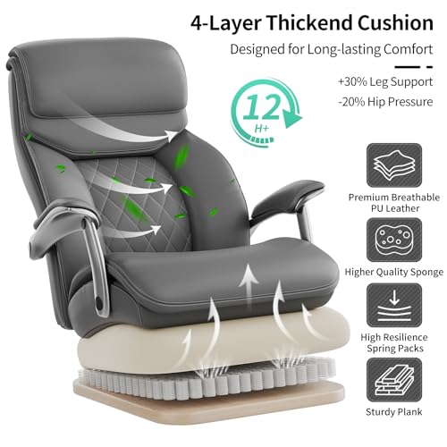 Image of Big and Tall Office Chair with Wide Area Armrest, 600lbs Heavy Duty Desk Chair with Adjustable Lumbar Support, PU Leather High Back Ergonomic Executive Computer Chair with 3'' Silent Casters