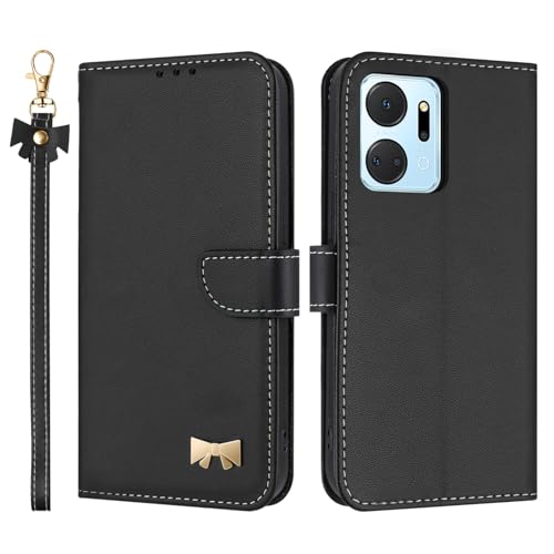 TAUYN Funda para Honor X7a, PU Cuero Flip Carcasa Anti-Choques TPU Proteger Caso, Ranuras para Tarjetas & Stand Función, con Acollador -Negro