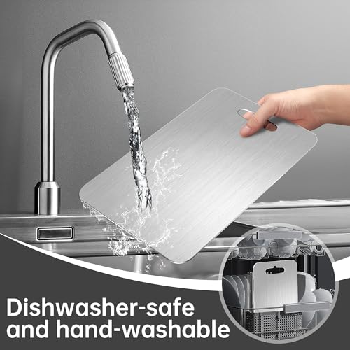 Titanium Cutting Board - 100% Pure Titanium Cutting Boards for Kitchen Double Sided Non Toxic Titanware for Meat/Vegetables, Hygiene Durable Dishwasher Safe Metal Chopping Board Large #4