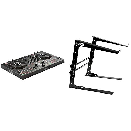 Hercules DJ Control Inpulse 300 | 2 Channel USB Controller & RockJam Portable DJ Laptop Stand With Adjustable Height, Anti-Slip Design, Works for Laptops, Controllers and CD players