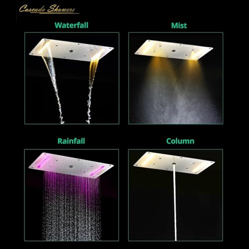 Sistema de Ducha Bluetooth LED Cascada Luxurious Recessed 15" x 32" con 7 perillas termostáticas y 6 Funciones variadas (Lluvia, Cascada, Mist SPA, Columna, Jets de cuerpo y Ducha de mano) acabado en Negro Mate miniatura 4