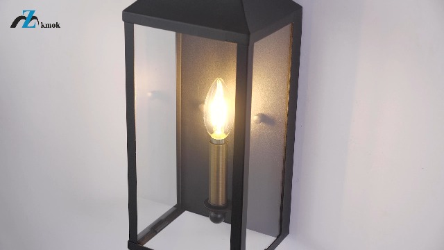 Image of 14 inch Small Classic Outdoor Wall Lantern Light for House Exterior,Handcrafted Satin Black Metal Cage Mounted Pocket Wall Sconce W /Clear Tempered Glass,Waterproof for Porch, Patio, Garage&Front Door E12