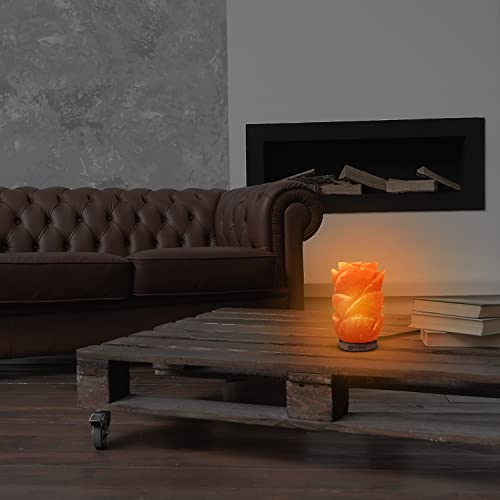 Nevlers Rose Shape Pink Himalayan Salt Lamp With Beautiful Wood Base -Hand Crafted Salt Rock Lamp | Himalayan Pink Salt Lamp Includes Dimmer And Light Bulb| Pink Himalayan Salt Lamps For Home & Office #TOP4