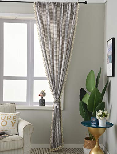 Colorbird Striped Semi-Blackout Window Curtains 2 Panels Farmhouse Style Cotton Linen Darkening Curtains With Tassel Rod Pocket Window Drapes For Dining Living Bedroom (52" W X 63" L, 1 Pair, Coffee) #TOP1