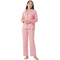 YUSHOW Pigiama da donna, lungo, in due pezzi, con stampa a cuore, con bottone, pigiameria, morbido, pigiameria da donna, Rosa Love, M