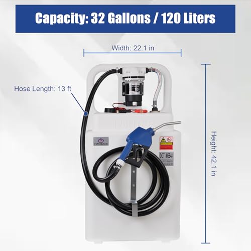 Image of FMCNMech 32 Gallon Portable DEF Transfer Tank with 12V 10GPM Electric Pump, Dual-Wheel Design, Auto Shut-off Stainless Steel Nozzle, LLDPE Diesel Exhaust Fluid Caddy for Trucks, Farm Tractors & Fleets