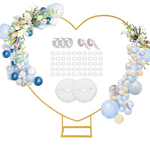 Heart Shaped Metal Balloon Arch Kit 6.6ft Wedding Heart Arch Backdrop Stand with Water Bag for Proposal Wedding Valentines Day Bridal Birthday Party Decorations (Gold-Regular-S)