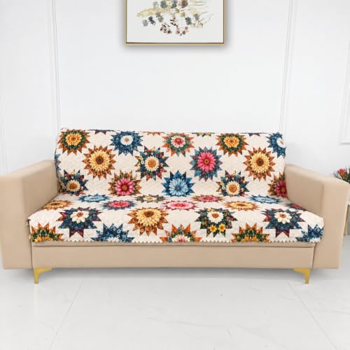 Image of Homerz Premium Printed Quilted Velvet Sofa Slip Cover Protector, Sofa Mat, Exact Size, Antislip Cover (Morocco, 3 Seater, Full)