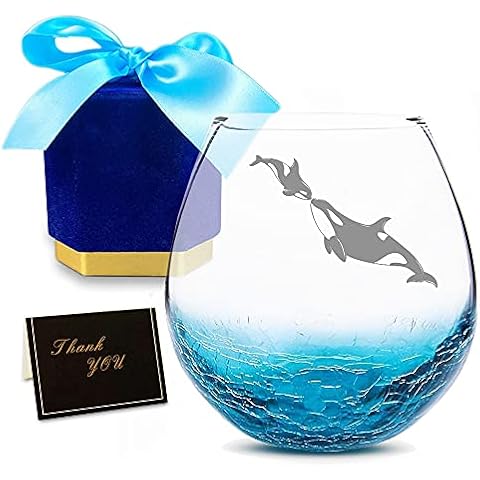 Christmas Gifts for Mom 2024, Killer Whale Orca Handmade Etched Crackle Wine Glass, Great Gifts for Orca Lover Cover