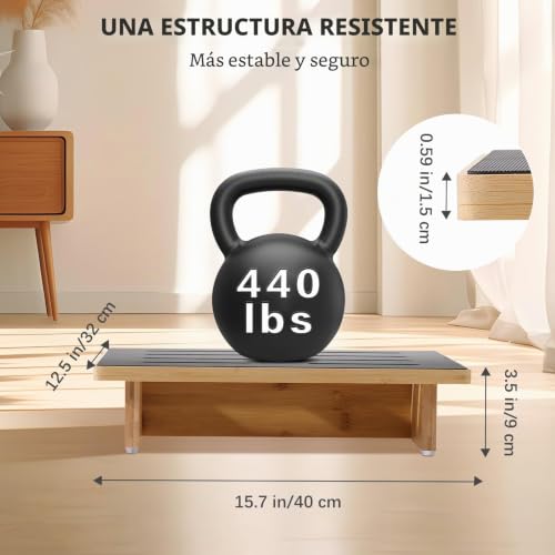 Miniatura 2 de Roylvan Taburete De Madera Para Adultos Y Mayores, Escalón Madera Único De 9cm Con Superficie Antideslizante De Goma, Capacidad 200kg, Uso Interior Y Exterior, Escalón Portátil Para Baño Cocina Cama