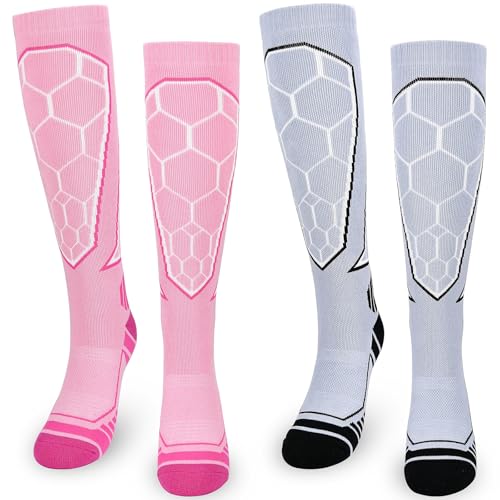 KOOOGEAR 2 Pairs Womens Ski Socks 4-7 Ladies Thermal Ski Socks Snowboard Skiing Snow Socks Winter Thick Warm Knee High Socks for Walking Hiking Skiing