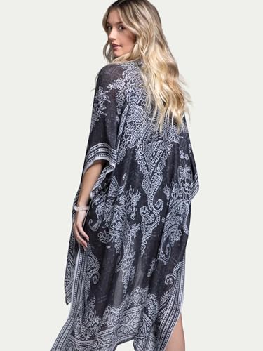 Image of Breezy Lane Women's Kimono Cardigan Summer Swimsuit Coverups Beach Cover Up with Floral Print for Vacation