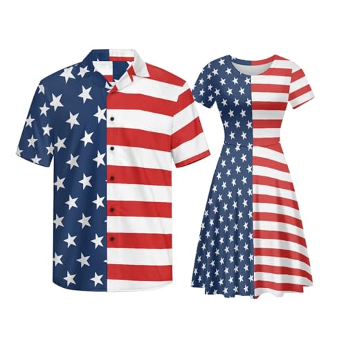 Image of AFPANQZ Couple Matching Outfit Casual Men's Button Down Shirt or Short Sleeve Summer Sundresses Dresses for Women 2026
