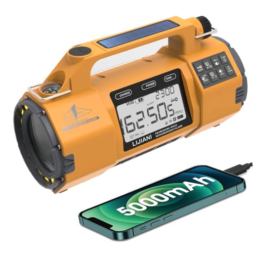 Image of Emergency FM /AM /SW Weather Radio, Big Flashlight /Speaker,Type-C,Sleep Timer Alarm Clock, Solar Hand Crank Charge, 5000mAh Replaceable Battery,Cell Phone Charger Hurricane Survival kit